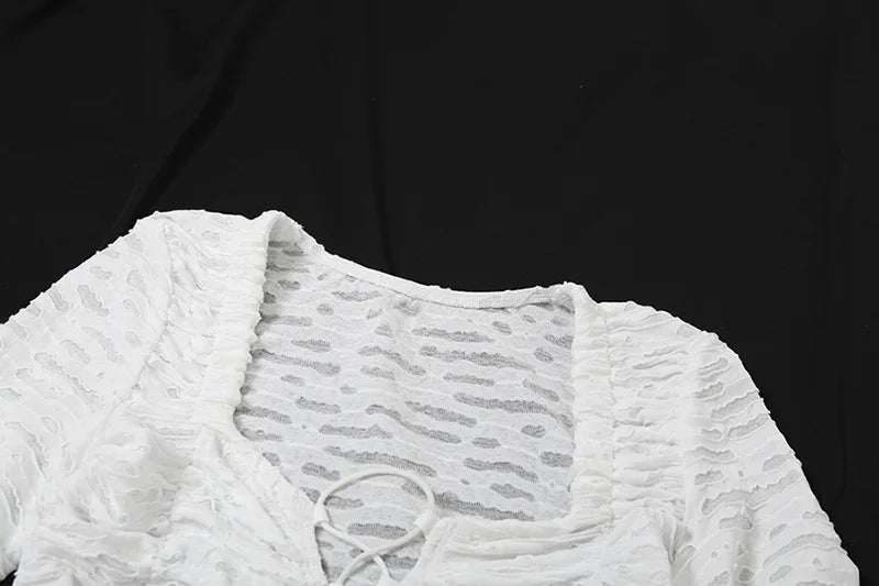 White Hollow V-Neck Cardigan Top