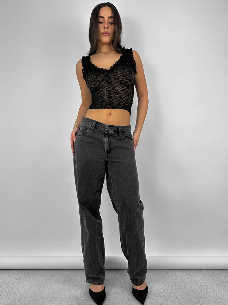 See Through Lace V-Neck Top