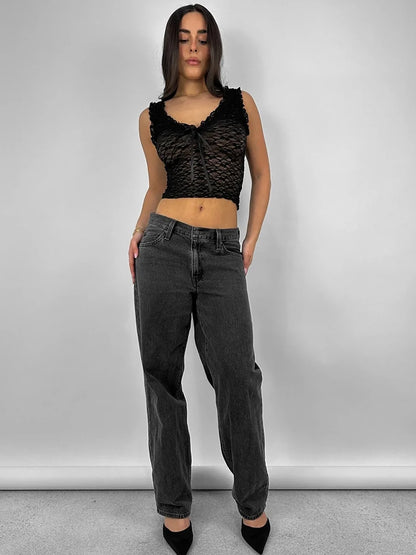 See Through Lace V-Neck Top