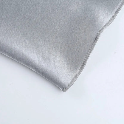 Gray Satin Strapless Backless Maxi Flowy Dress