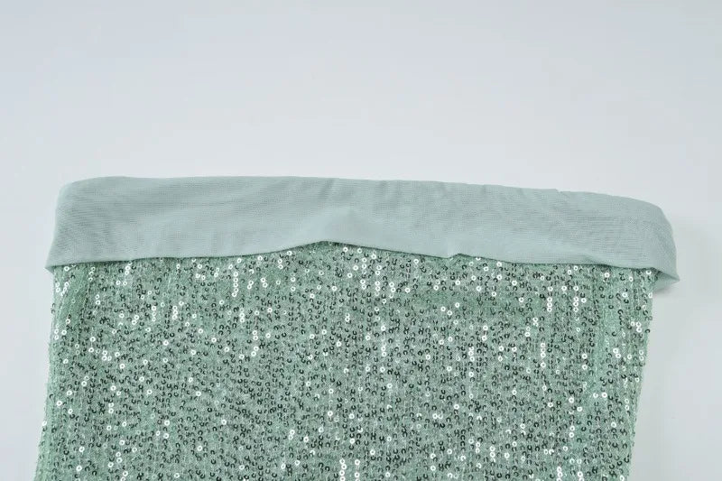 Sequined Strapless Backless Slit Maxi Dress