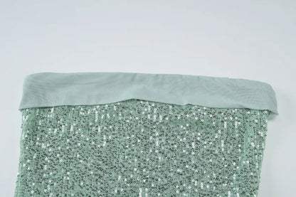 Sequined Strapless Backless Slit Maxi Dress