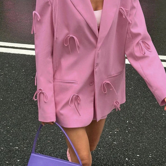 Pink Bow Long Sleeve Blazer