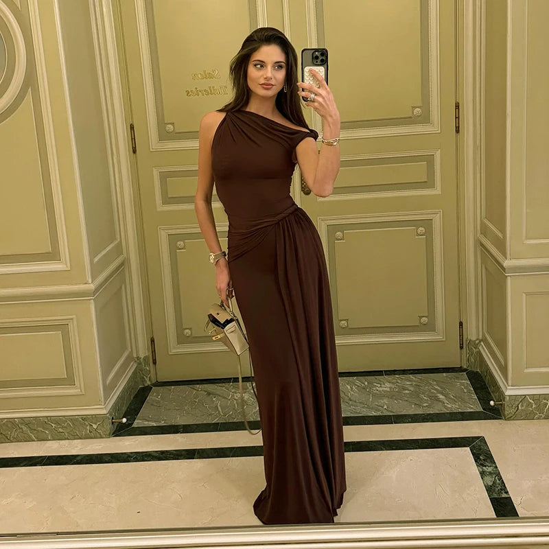 Slant Straple Twited Wait Irregular Pleated Dress