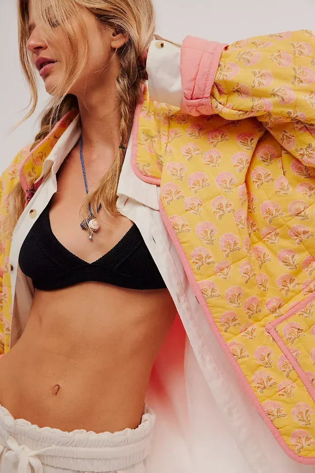 Yellow Cotton Floral Coat