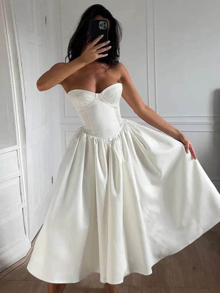 Backless Dress Cleavage Chest Wrap Loose Ruffles Gown Girl Long Bodycon