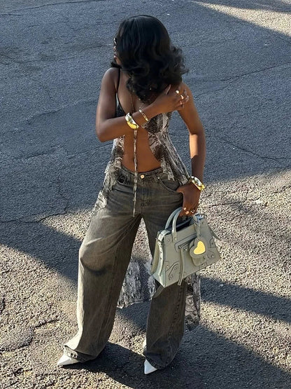 Gray Long Tie-Dye Ruffles Top