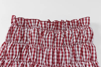 Red Plaid Backless Two-Piece Set