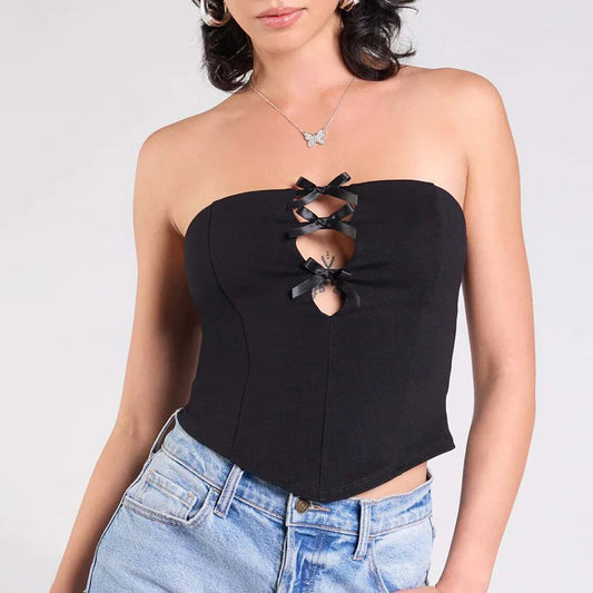 Spring And 'S Color Bow Hollow Out Tank Top And tie