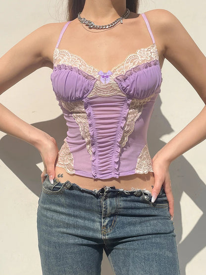 Lace Mesh Backless Corset Top