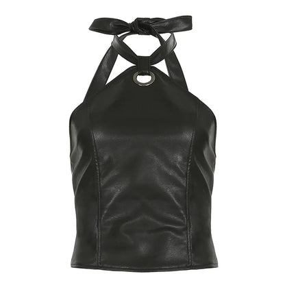 Leather Backless Halter Top
