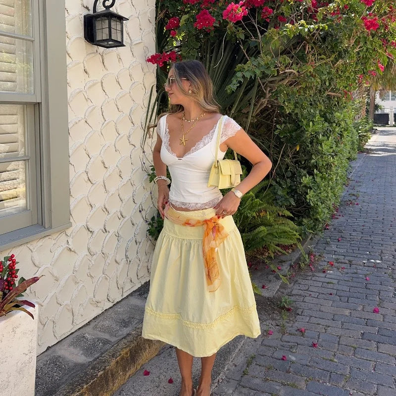White Lace V-Neck Top