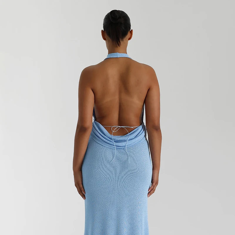 'S Color Hanging Neck V-Neck Backless Sleeveless Tank Top Long Fishtail Skirt Set
