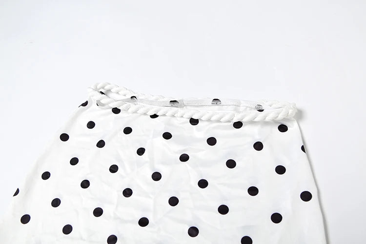 White Polka Dot Backless Tank Top and Midi Skirt Two Piece Set