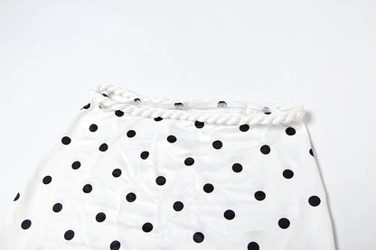 White Polka Dot Backless Tank Top and Midi Skirt Two Piece Set