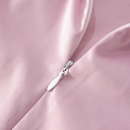Pink Satin Hollow Out Bow Mini Dress
