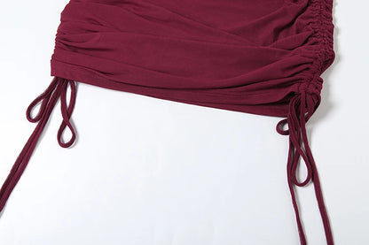 Shirring 3 Piece Set: See Through Halter Bra & Ruched Skirt