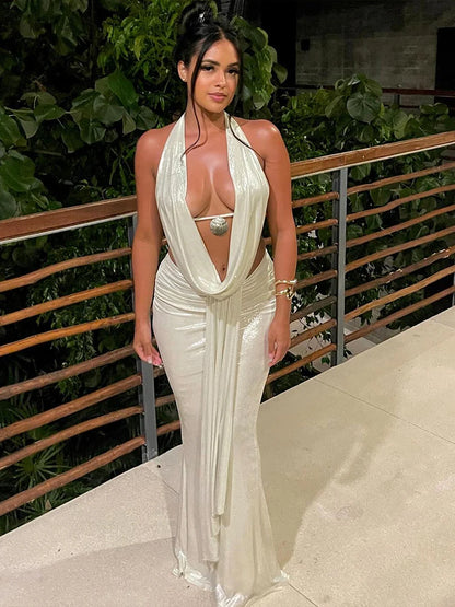 Chic Backless 2 Piece Set with Pleated Maxi Skirt