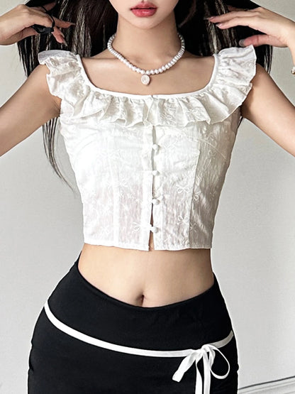 White Ruffles Camisole Tank Top