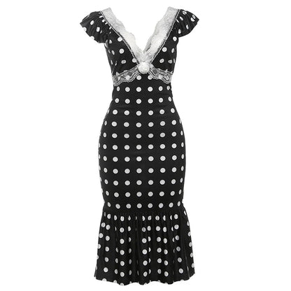 Black Backless Polka Dot Ruched Bodycon Midi Dress