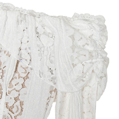 Elegant White Off The Shoulder Bodycon Maxi Dress with Flare Sleeves