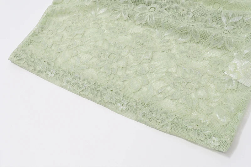 Green Lace See Through Backless Top