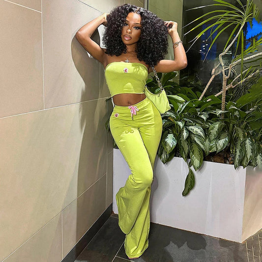 Green Embroidered Two Piece Set