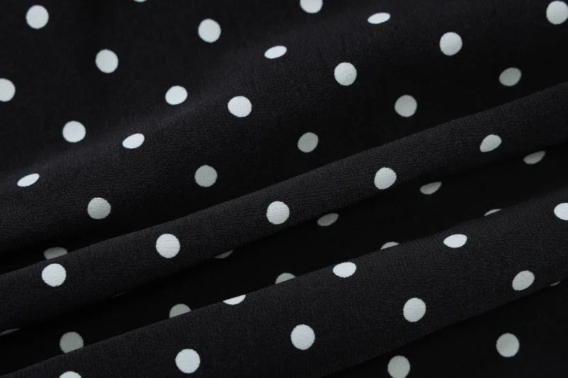 Black Polka Dot V-Neck Backless Maxi Dress