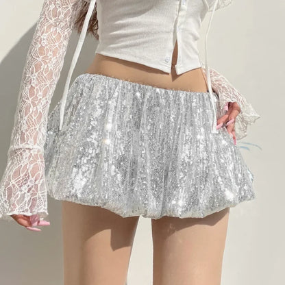 Silver Sequins Low Waist Mini Skirt