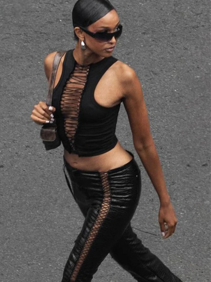 Black Hollow Out Crop Top