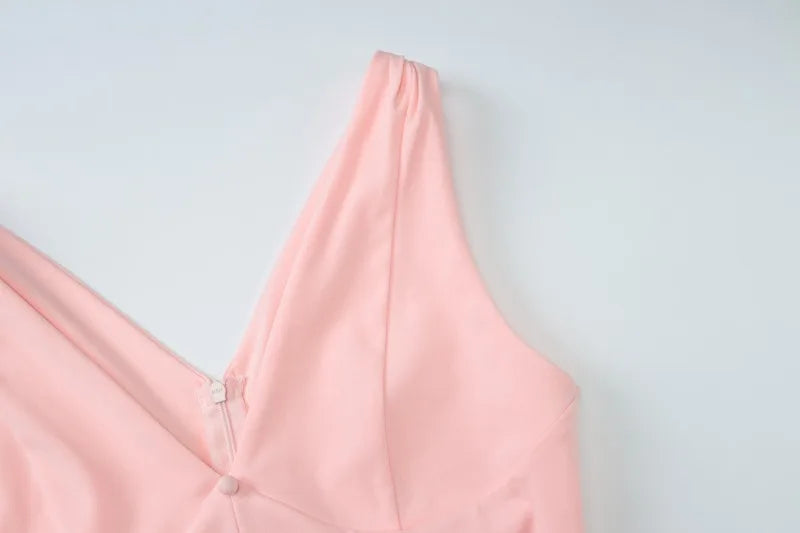 Pink V-Neck Sleeveless Chiffon Patchwork Midi Dress