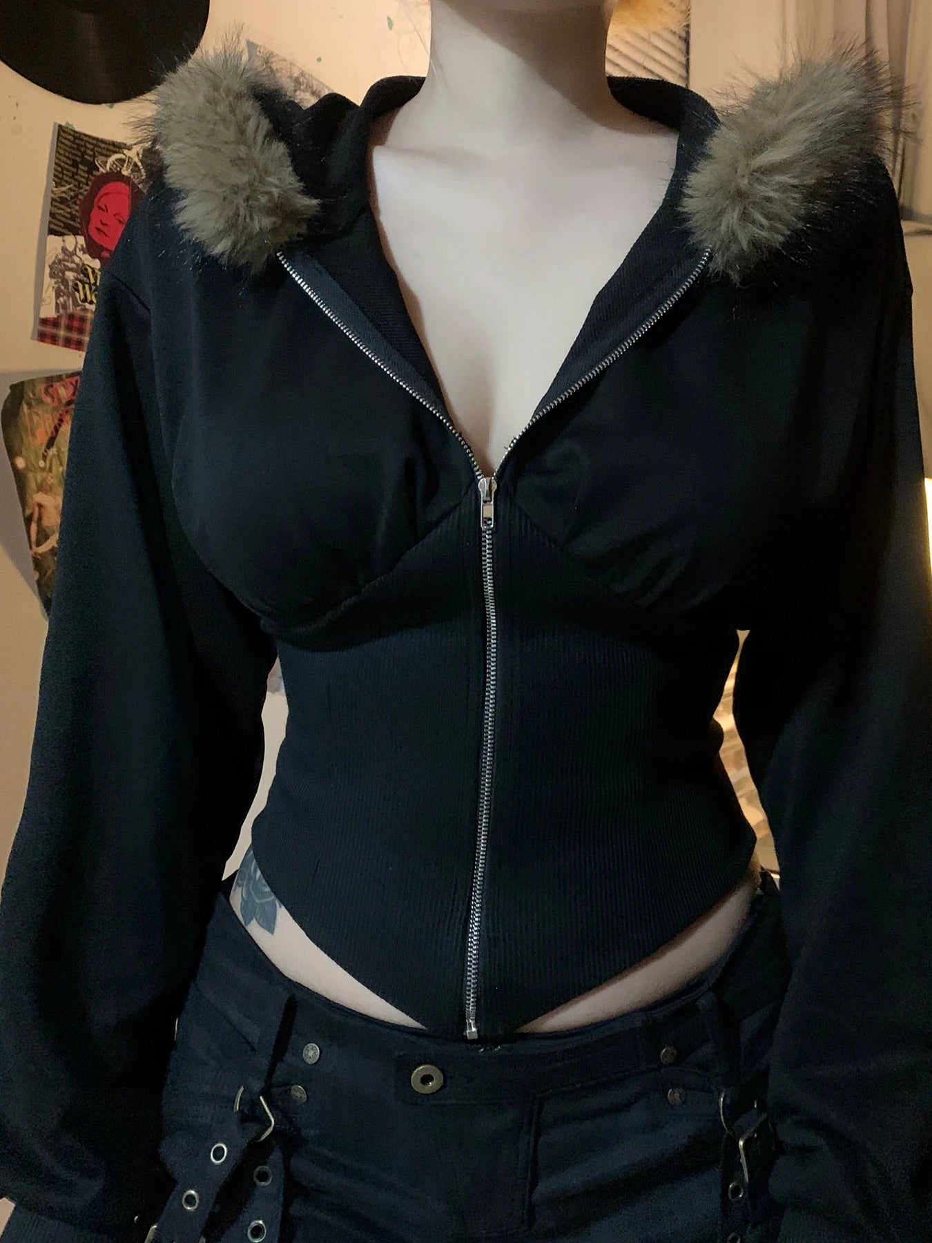 Zip Up Fur Neck Hoodie Coats Slim 's Jackets s