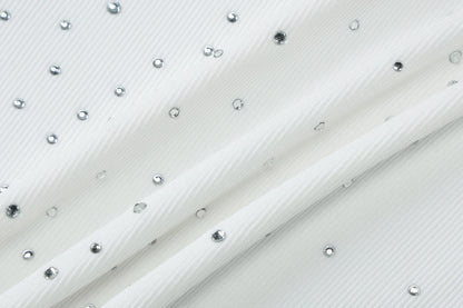 White Square Collar Sleeveless Bodycon Sparkly Crystal Rhinestone Top