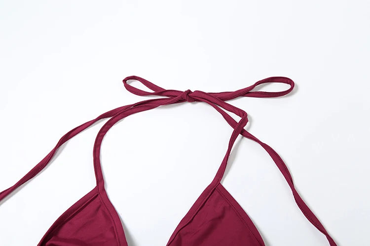 Shirring 3 Piece Set See Through Irregular Top Solid Halter Bra Ruched Skirt Suit