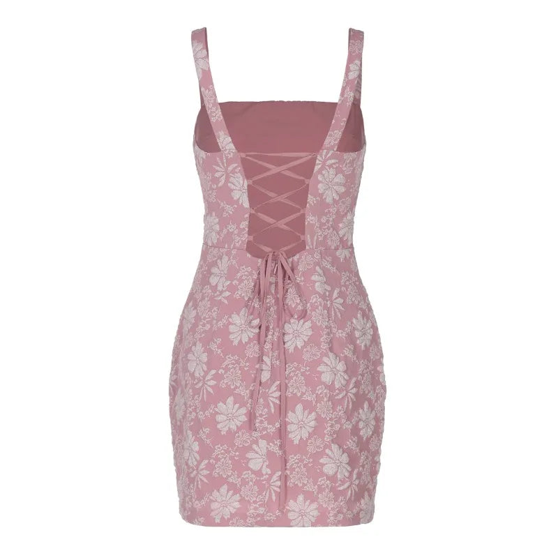 Pink Floral Backless Sleeveless Mini Dress