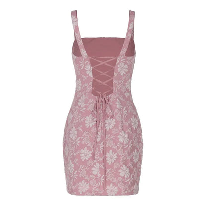 Pink Floral Backless Sleeveless Mini Dress