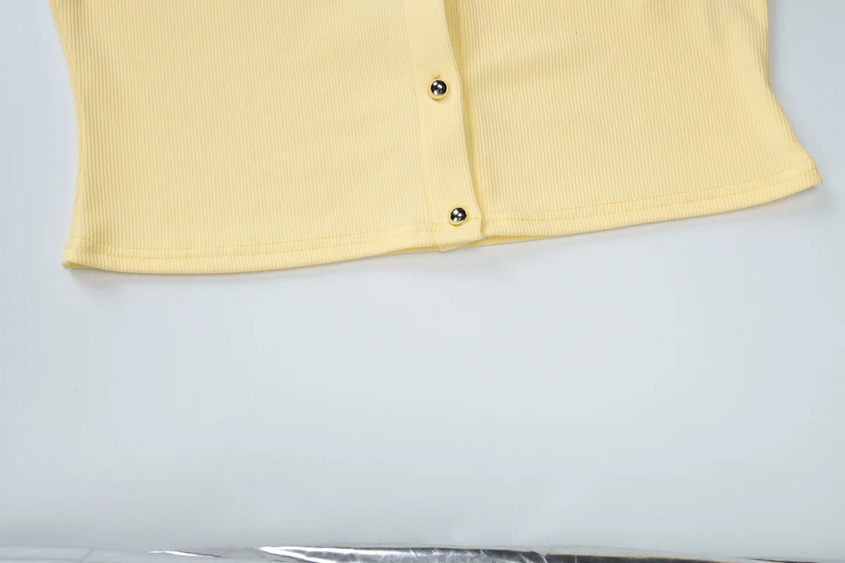 Yellow O-Neck Long Sleeve Cardigan