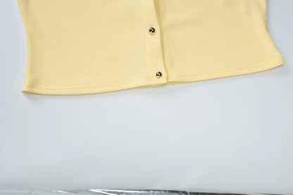 Yellow O-Neck Long Sleeve Cardigan