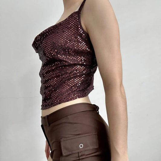Red Sequins V-Neck Slim Backless Tank Top