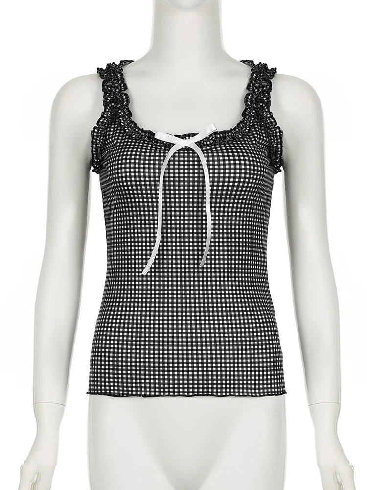 Plaid Bow Ruffles Top