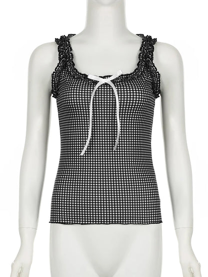 Plaid Bow Ruffles Top