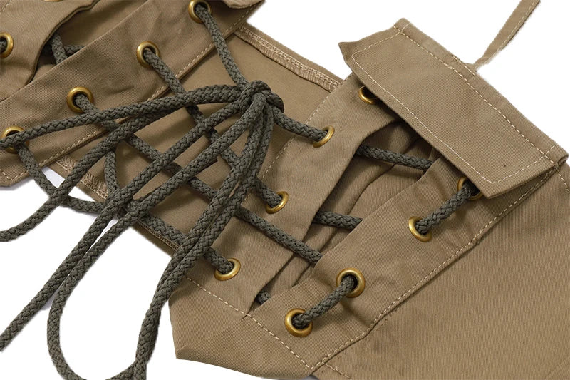 Khaki Strapless Hollow Out Crop Top