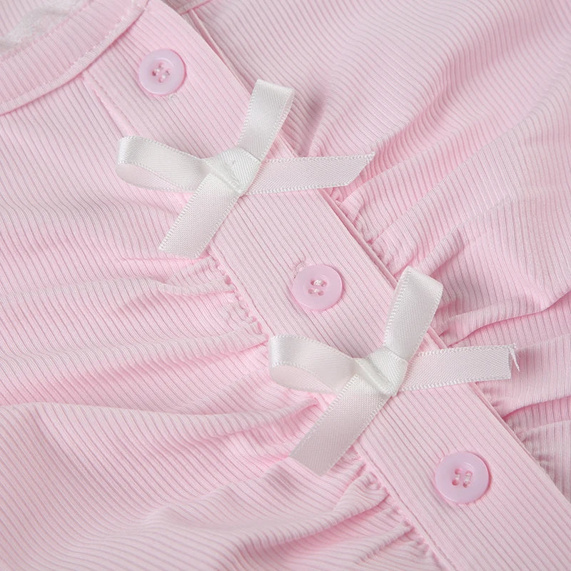 Pink Ruched Bow Crop Top