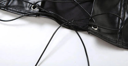 Black Faux Leather Hollow-Out Two Piece Set