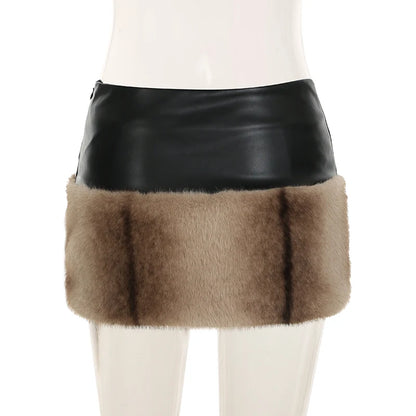 Furry Backless Strapless Mini Skirt Set
