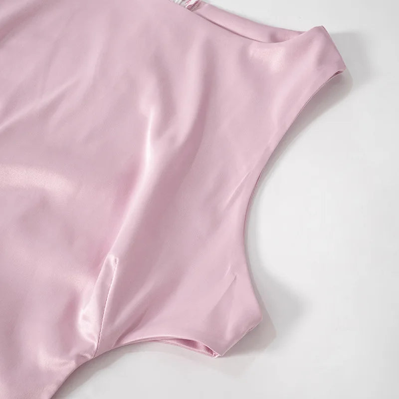 Pink Satin Hollow Out Bow Mini Dress