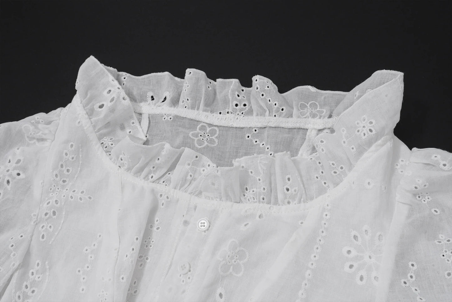 White V-Neck Long Sleeve Ruffle Crop Top