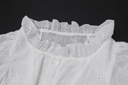 White V-Neck Long Sleeve Ruffle Crop Top