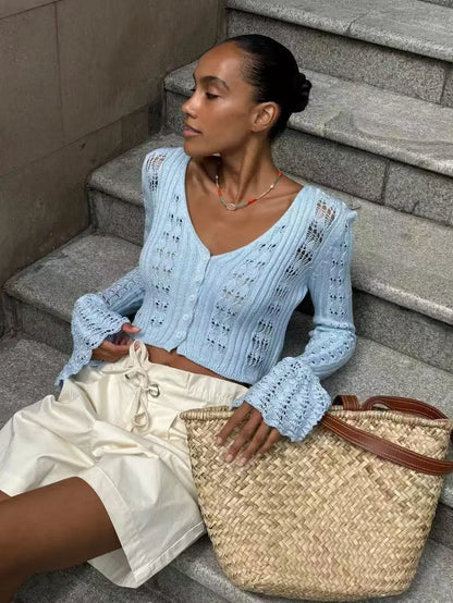 Knitted Long Sleeve V-Neck Sweater Cardigan