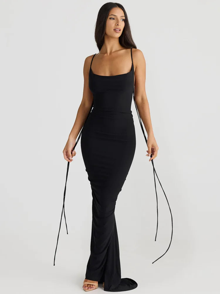 Floral Backless Long Fishtail Dress